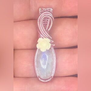 Wire Wrapped Rainbow Moonstone Pendant Necklace Handmade OOAK